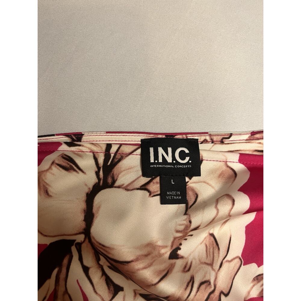 Inc Women's One Shoulder Hot Pink Floral Printed Blouse With Ruffle Sleeve Sz L - Picture 5 of 6